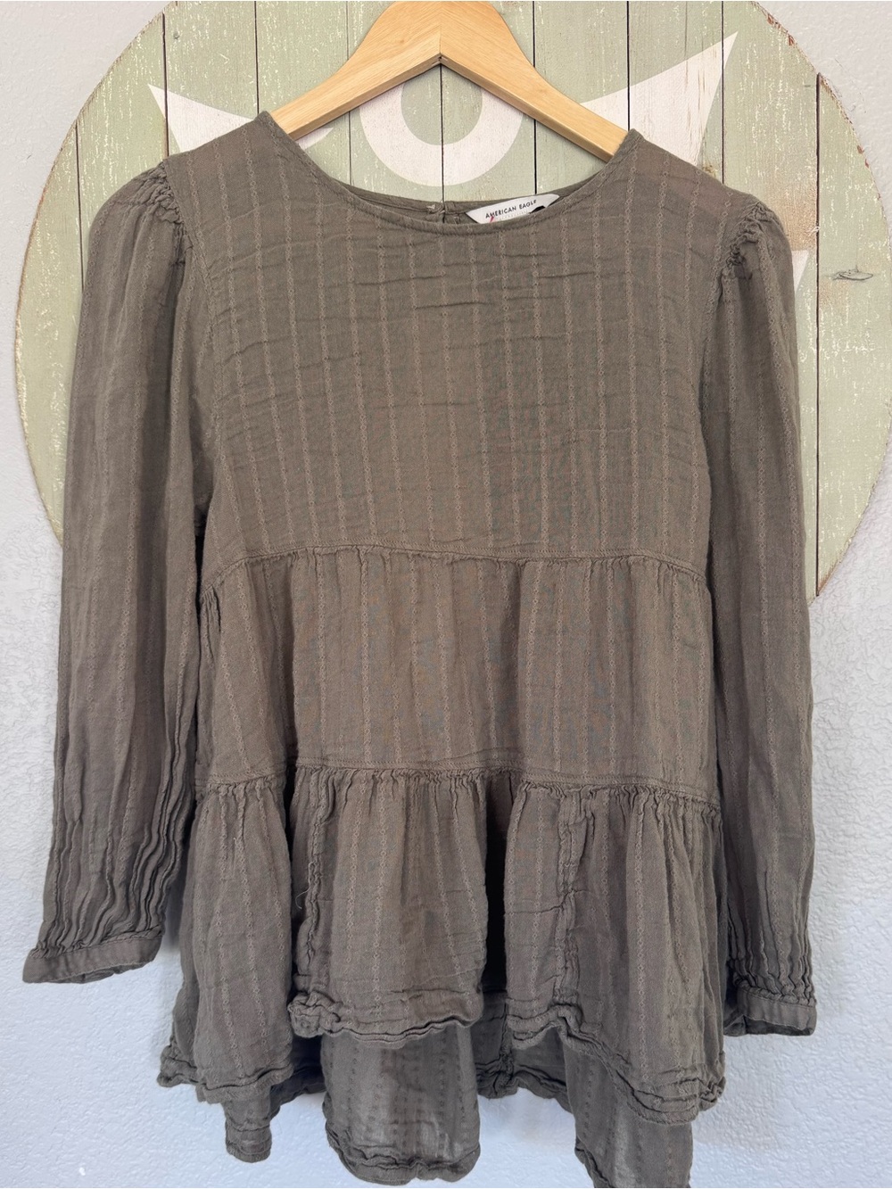 Aerie green open back peasant blouse boho